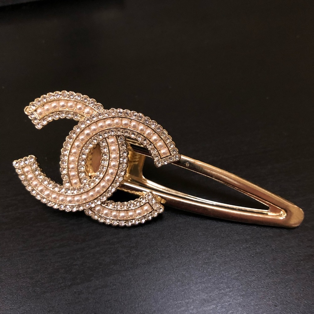 Chanel crystal pearl gold Hair clip